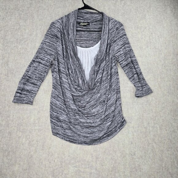 Absolutely Famous Womens Drape Neck 3/4 Sleeve Top Medium Black/White - Picture 1 of 6